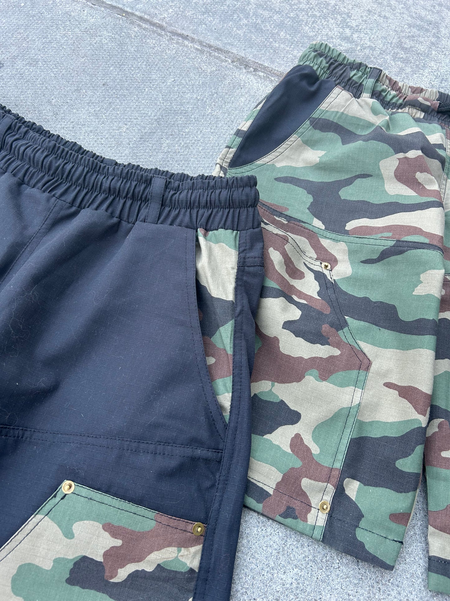 BLACK AND CAMO COMBAT SHORTS