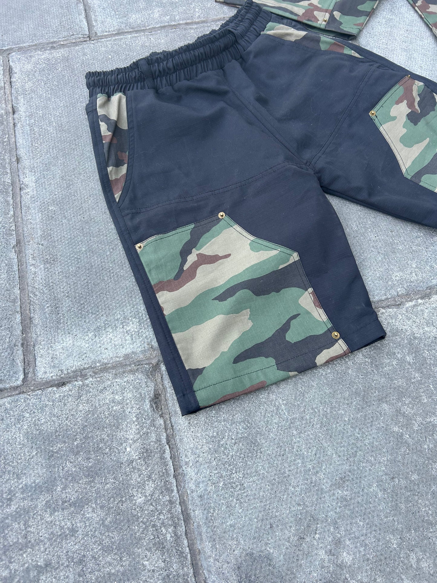 BLACK AND CAMO COMBAT SHORTS