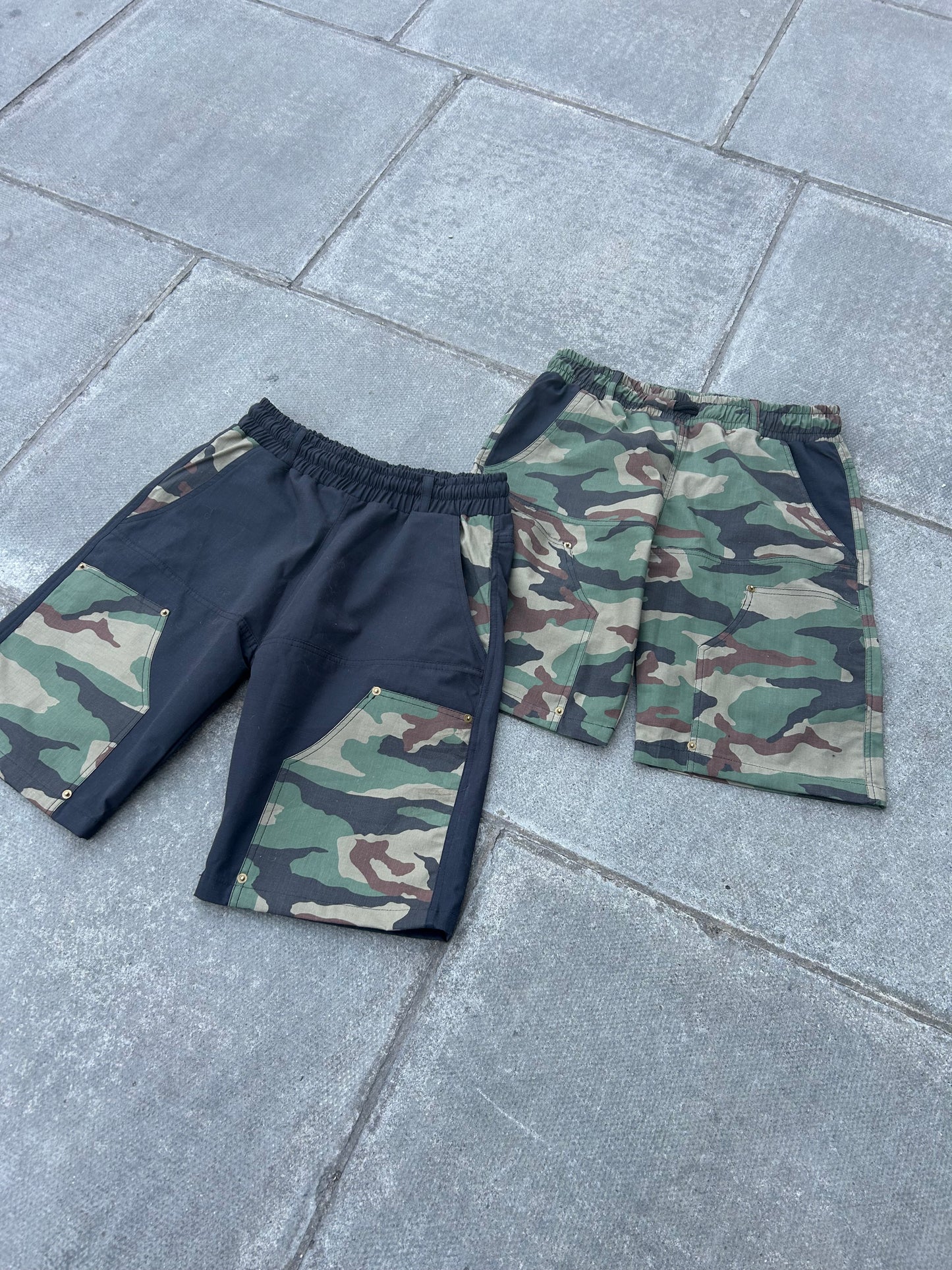 BLACK AND CAMO COMBAT SHORTS